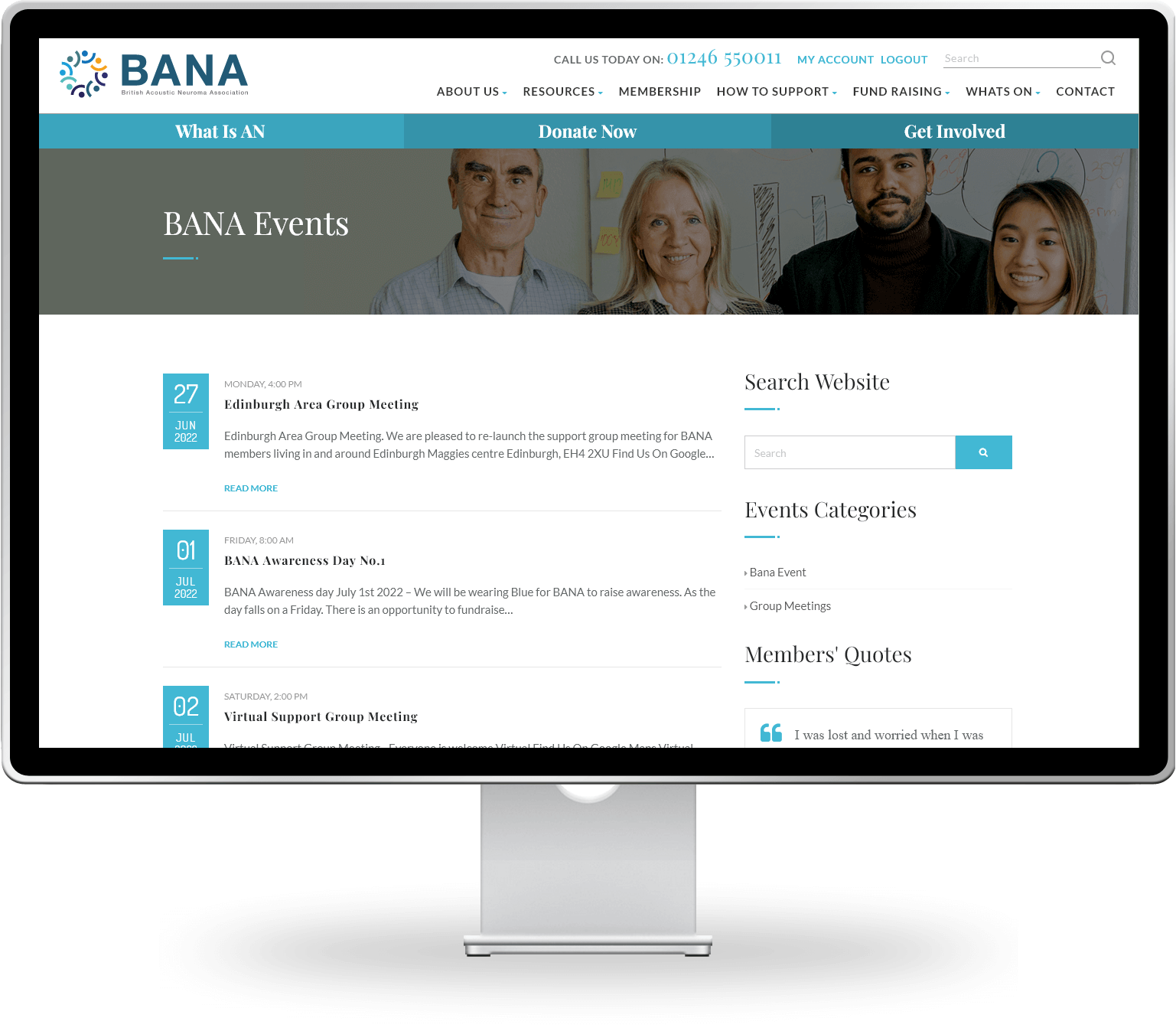 bana desktop events screen