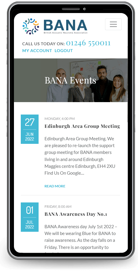 bana events mobile screen