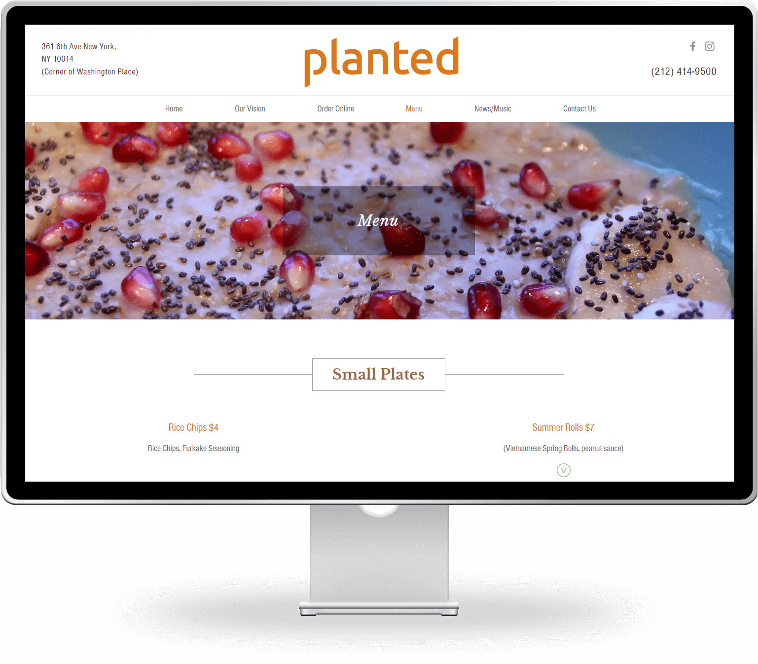 planted menu page