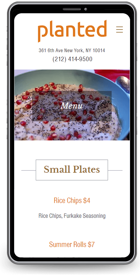 planted mobile menu page